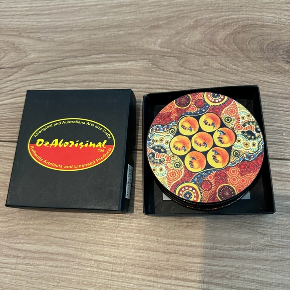 Australian Made Authentic Aboriginal Art Set of 6 Coasters in Original Box - Picture 3 of 10